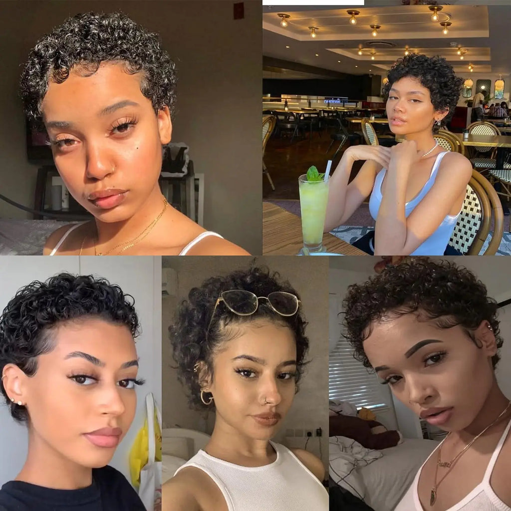 Short Curly Human Hair Wigs for Women Machine Made Wigs Kinky Curly Wigs for Daily Use