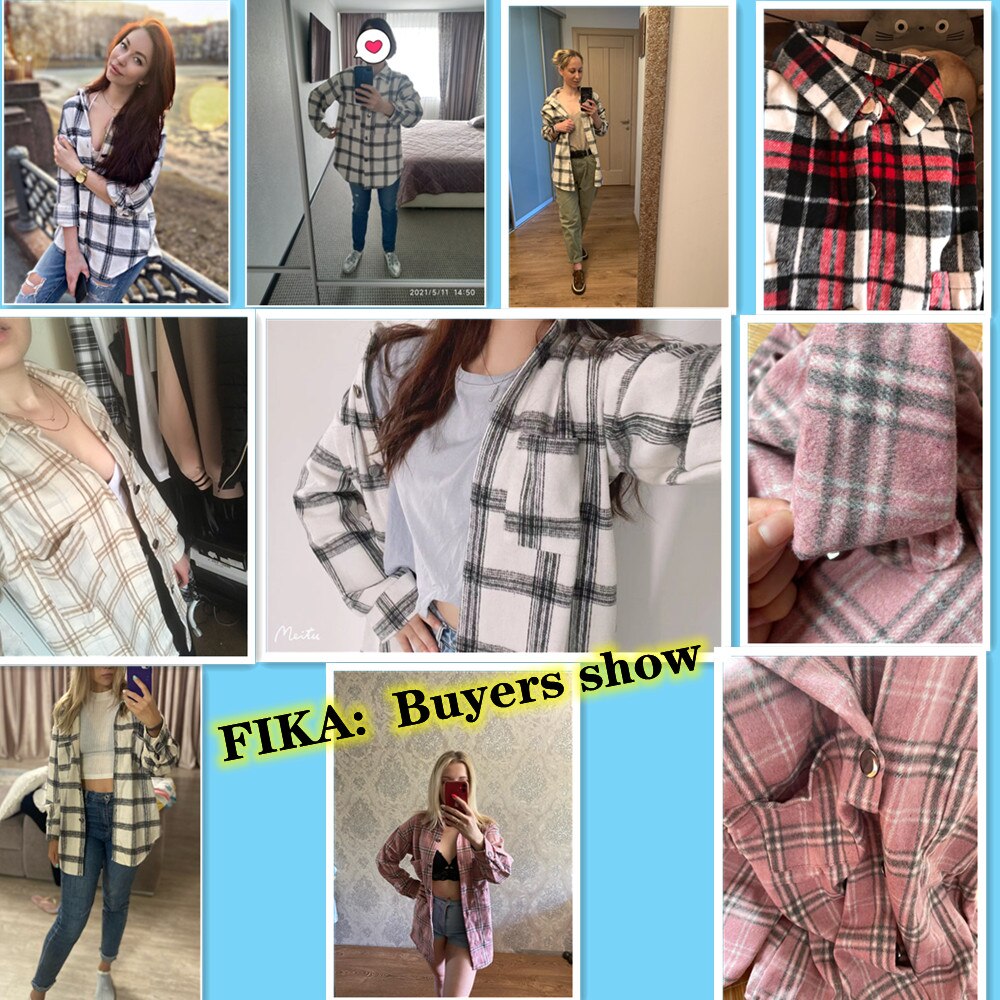 Oversized Women's Plaid Shirt Jackets Plush Long Sleeve Ladies Tops Outwear 2021 Autumn Winter Loose Women Coats