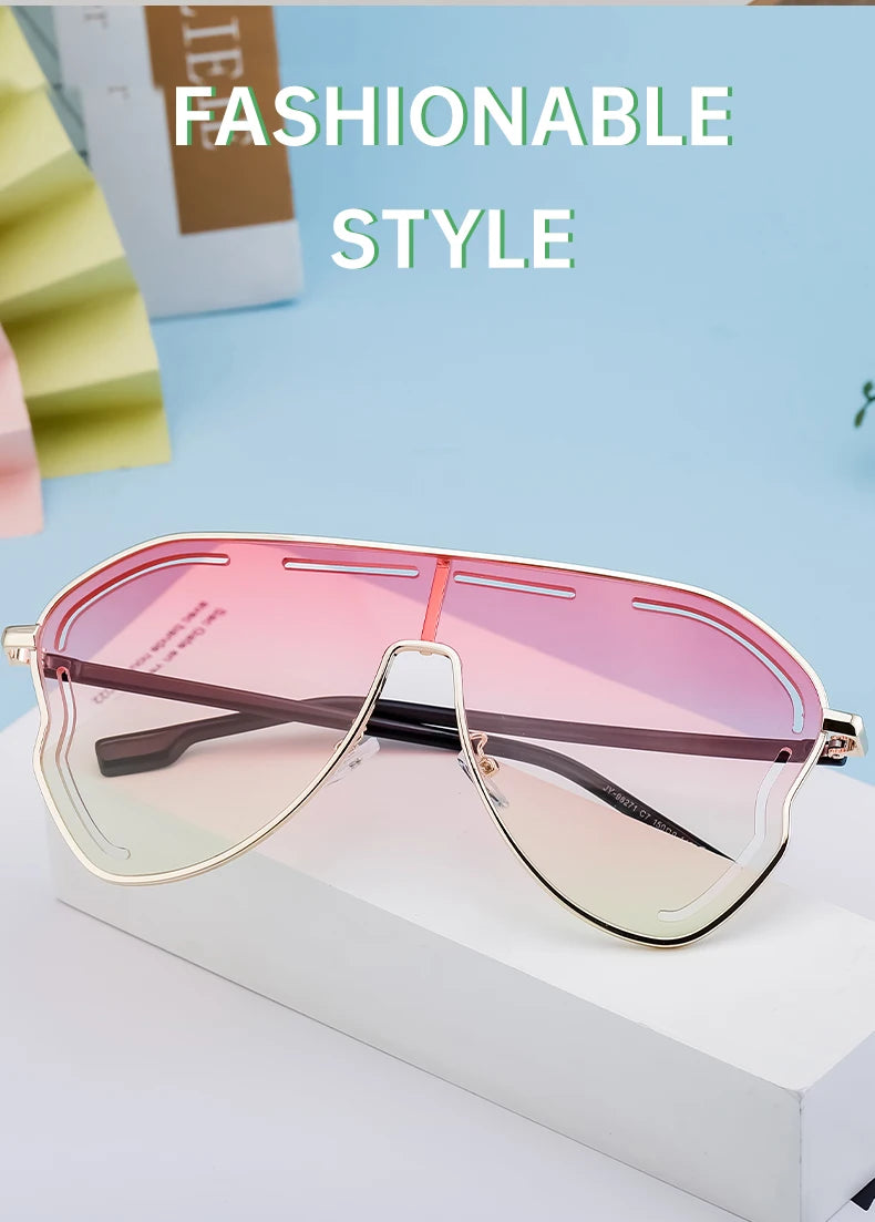 Oversized One-Piece Pilot Punk Sunglasses Women Big Frame 2025 Luxury Brand Hollow Sun Glasses For Ladies Shield Eyewear Shades