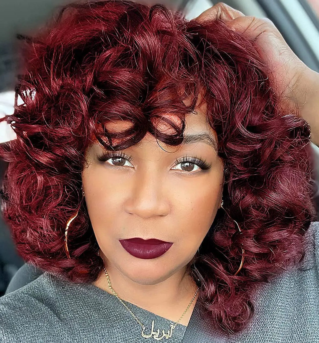 Curly Synthetic Wigs Short Kinky Curly Black Wigs for Women Big Curly Afro Soft Wig with Bangs Heat Resistant Natural Cute Wig