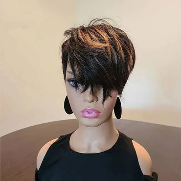 HAIRJOY Synthetic Hair  African American Wig  Brown Black Mixed Short Straight Wigs for Black Women