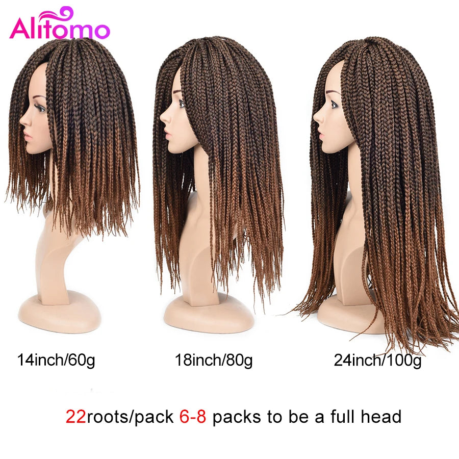 Alitomo Ombre Box Braids Crochet Hair 22Strands Synthetic Crotchet Box Braid Pre-Looped Braiding Hair Extensions for Black Women