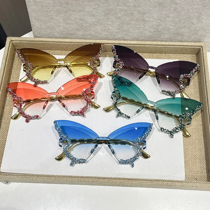 Butterfly Sunglasses Cat Eye Rimless Sun Glasses Popular Women Men Shades Big Sunglassesfemale Male Party Traveling Eyewear