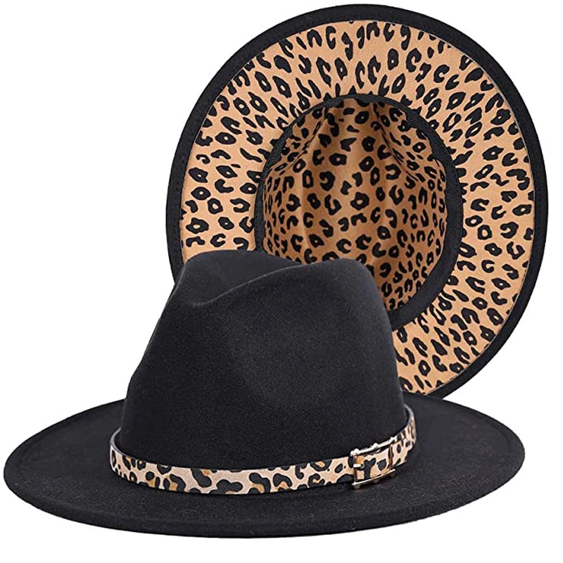 Two Tone Fedoras Jazz Hats Cowboy Hats for Women and Men Leopard Bottom Wool Felt Party Church Dresses Hat Wholesale шапка