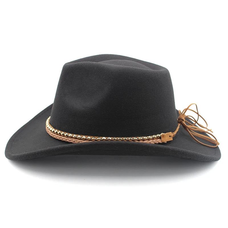 Men Women Wool Blend Western Cowboy Hats Wide Brim Sunhats Party Travel Sombrero Outdoor Caps Classical Retro Adjustable Size