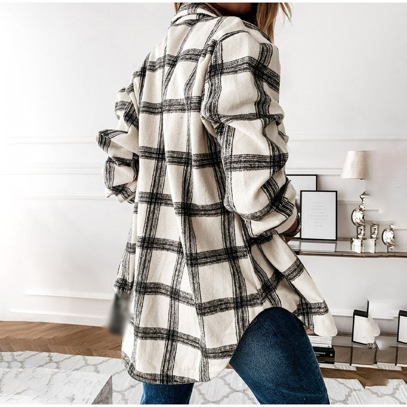 Oversized Women's Plaid Shirt Jackets Plush Long Sleeve Ladies Tops Outwear 2021 Autumn Winter Loose Women Coats