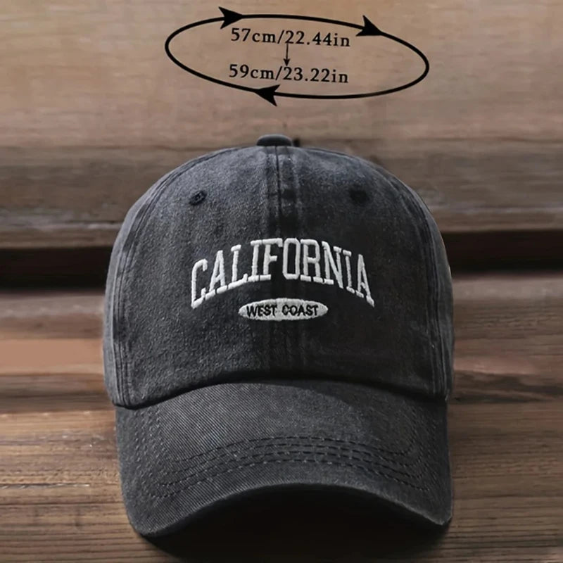 Fashionable Versatile Washed Letters Solid Color Embroidered Baseball Cap for Men Wide Brimmed Casual Sports Cap for Women