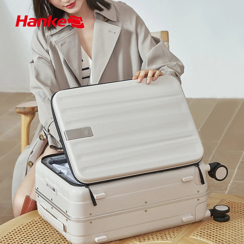 Hanke Innovative Design 20" Carry On Suitcase 24" Travel Luggage Aesthetic Narrow Aluminum Frame PC Hardside Spinner W