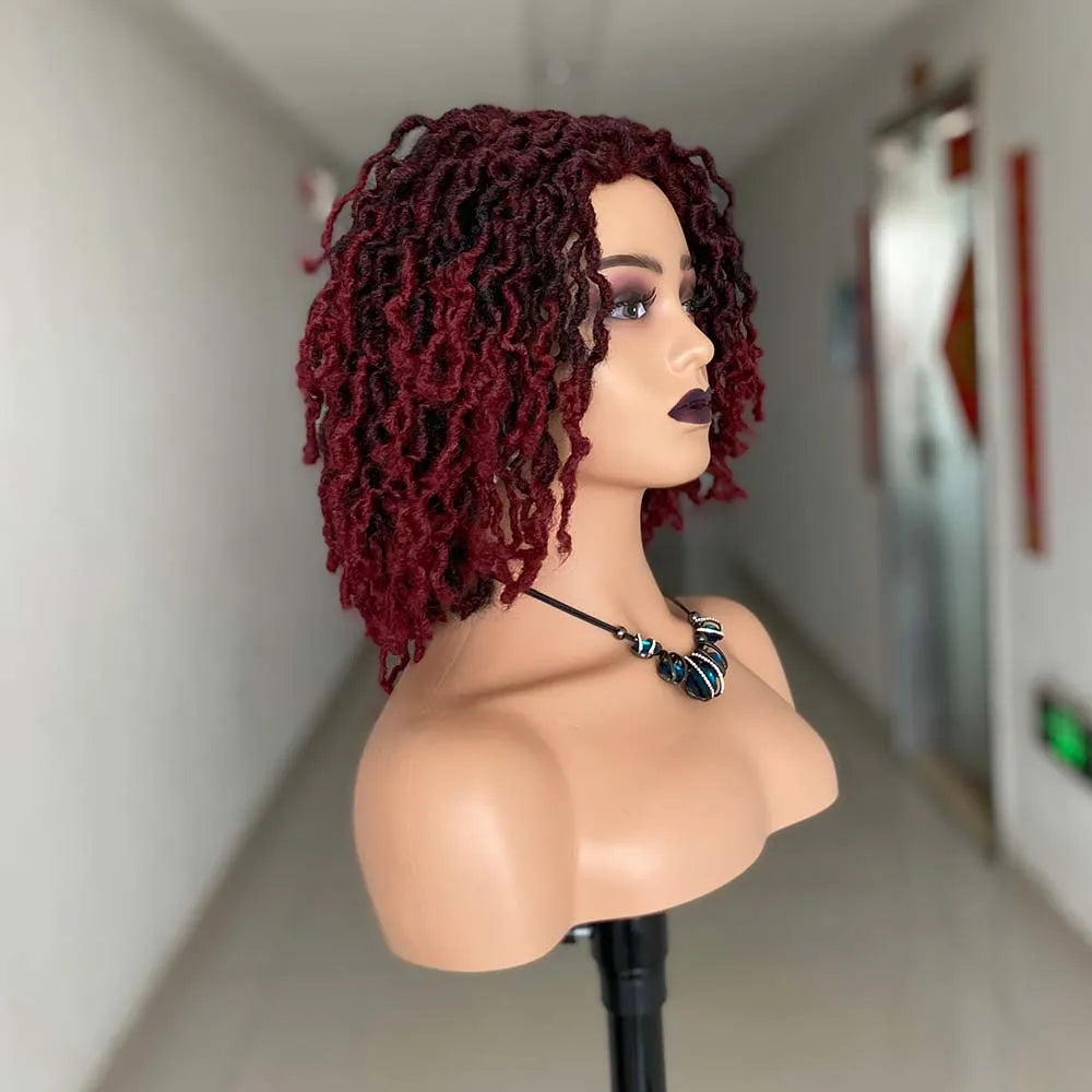 Short Braided Wigs For Black Women Dreadlock Wig Faux Locs Wig Goddess Locs Wig Brown Black Afro Braids Wig Synthetic Hair