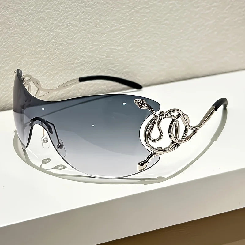 Y2K Style Sunglasses with Snake Pattern Decoration: Zinc Alloy Rimless Design, PC Lenses, Metal Hinges Perfect Street Fashion.