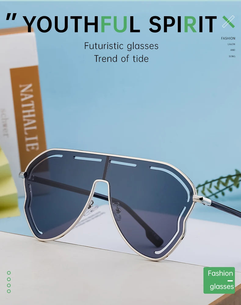 Oversized One-Piece Pilot Punk Sunglasses Women Big Frame 2025 Luxury Brand Hollow Sun Glasses For Ladies Shield Eyewear Shades