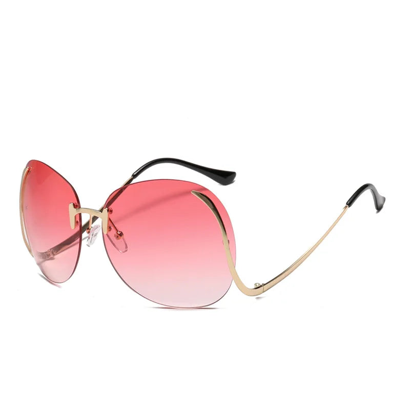 Oversized Rimless Gradient Sunglasses Women Brand Designer Round Sun Glasses Shades Female Big Frames Visor Glasses UV400