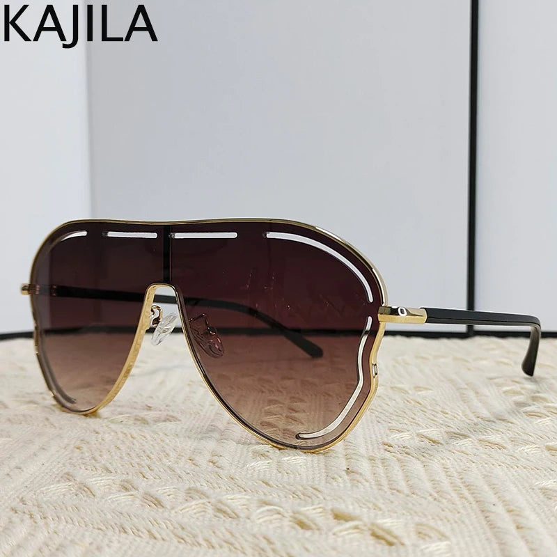 Oversized One-Piece Pilot Punk Sunglasses Women Big Frame 2025 Luxury Brand Hollow Sun Glasses For Ladies Shield Eyewear Shades