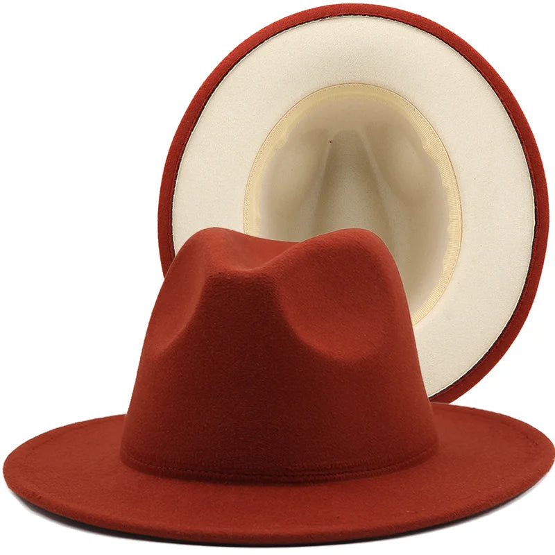 New Two toned fedoras hats for women caramel beige bottom felt hat jazz hat bowler hat perfomance hat men church hat 56-58CM