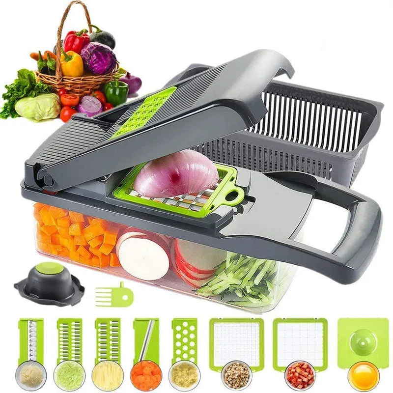 Food Chopper Vegetable-Fruit-Cheese-Onion Chopper Slicer Dicer Tomato Cutter Grater 12 in 1 Veggie Chopper Kitchen gadget sets