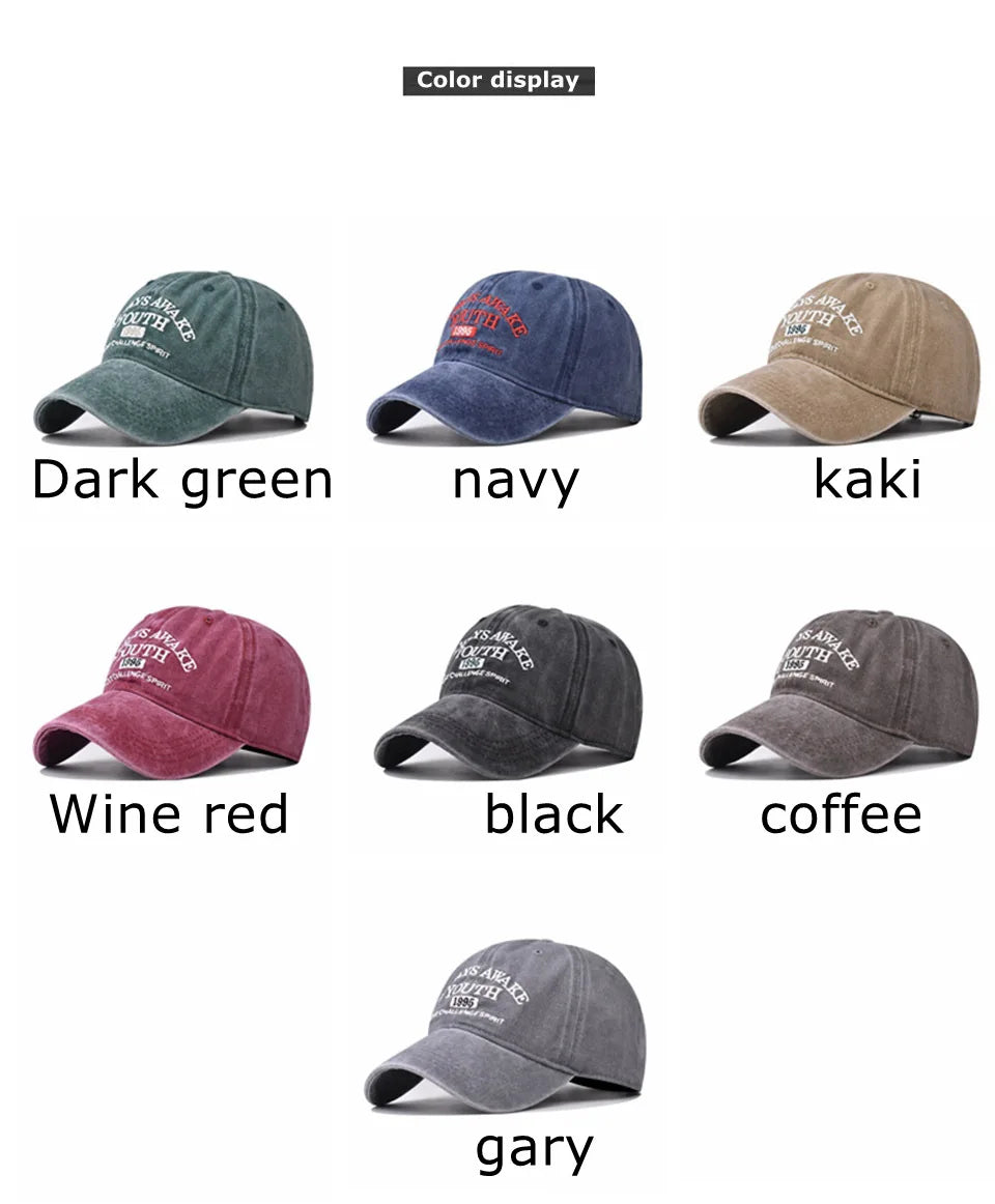 Unisex Washed Cotton Caps Letter Embroidery Vintage Baseball Cap Men Women Adjustable Casual Outdoor Streetwear Sports Sun Hats