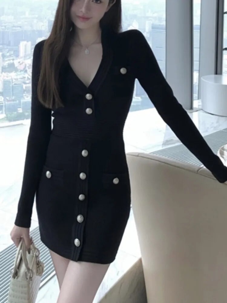 Fall Winter Sweater vestidos feminino Women Vintage Long Sleeve Slim Sexy Bodycon Dress Korean Fashion Casual Robe Femme
