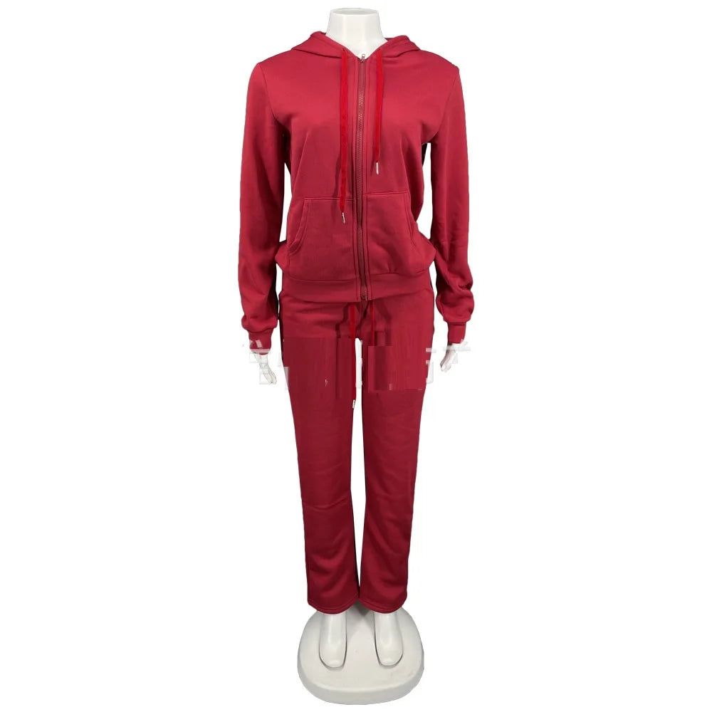 Two piece women sweatpants and hoodie set Gray red black blue sweatsuits for women Casual tracksuit suit women set