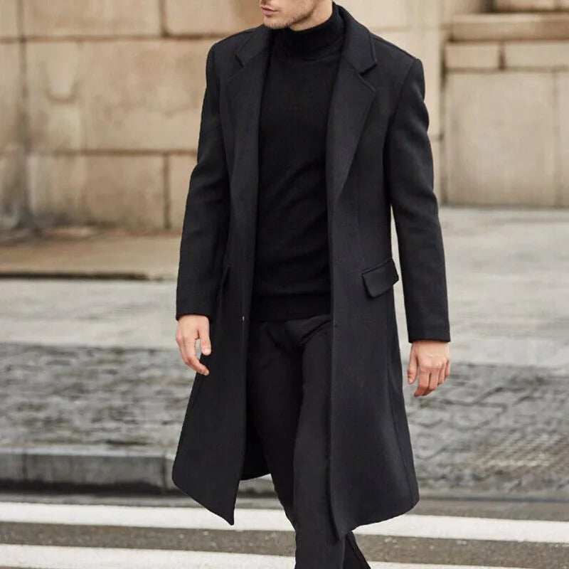 New British Men Long Trench Coat Woolen Coat Men's Woolen Coat