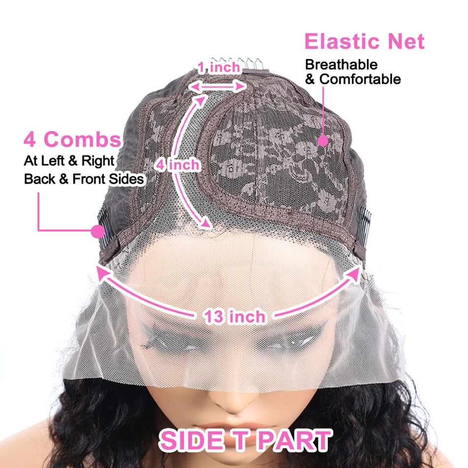 Kinky Curly Bob Wig T Part Lace Front Human Hair Wig For Women PrePlucked Short Bob Wigs  Transparent Deep Lace Frontal Wig