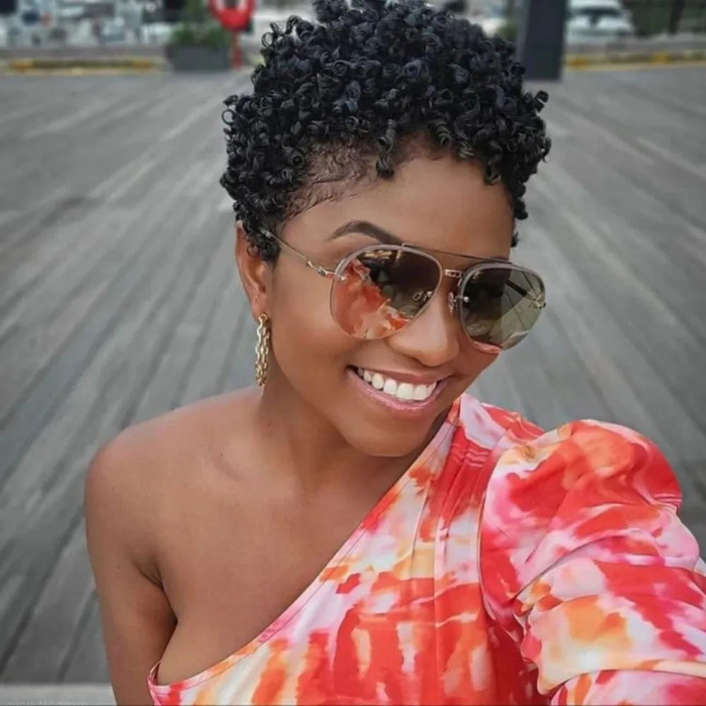 Short Curly Human Hair Wigs for Women Machine Made Wigs Kinky Curly Wigs for Daily Use