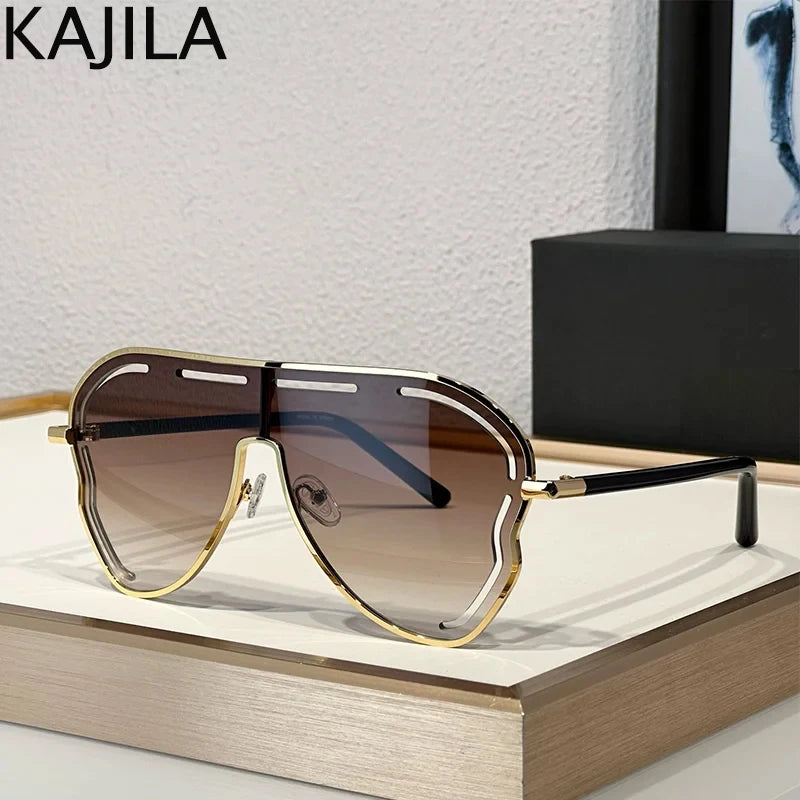 Oversized One-Piece Pilot Punk Sunglasses Women Big Frame 2025 Luxury Brand Hollow Sun Glasses For Ladies Shield Eyewear Shades