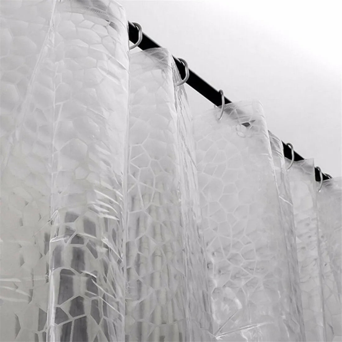 Waterproof 3D Bathroom Shower Curtain Transparent Bathroom Curtain with Hooks Thickened Bathing Sheer Wide Bath Curtain