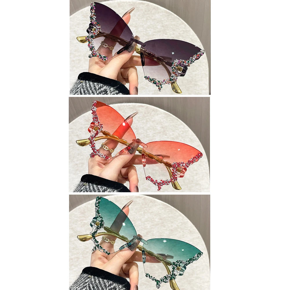 Butterfly Sunglasses Cat Eye Rimless Sun Glasses Popular Women Men Shades Big Sunglassesfemale Male Party Traveling Eyewear