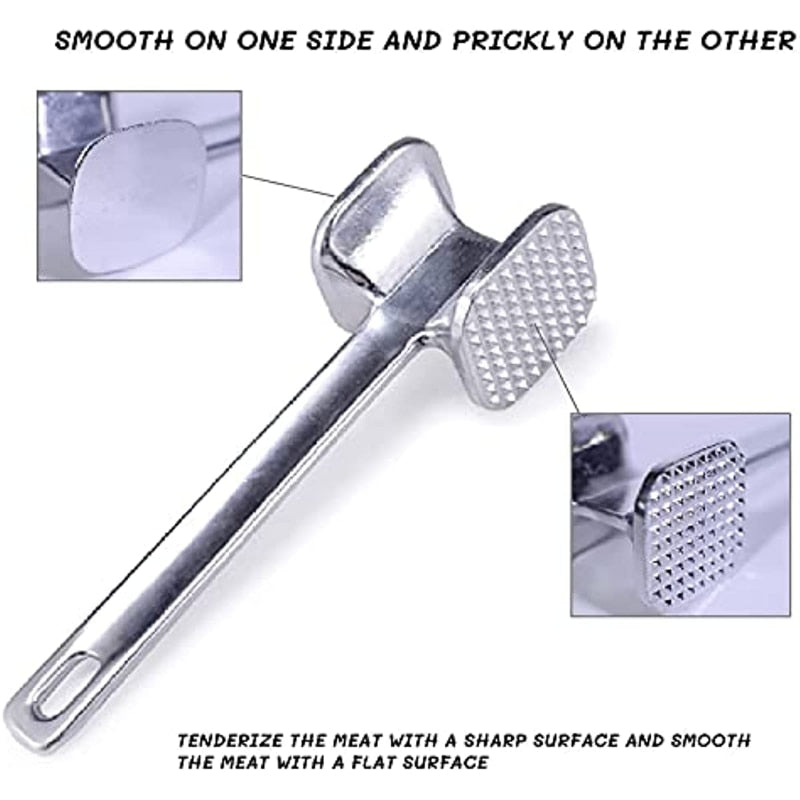 Meat Tenderizer Hammer Household Stainless Steel Steak Metal Mallet Kitchen Tool Heavy Duty Durable Double-Sided Tenderizer