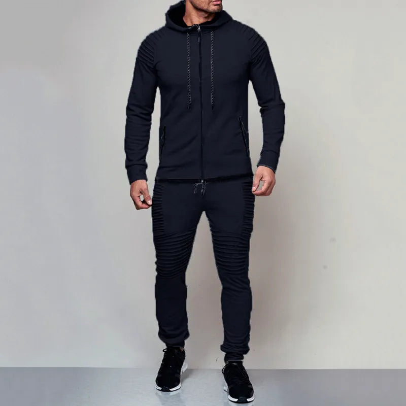 Men Tracksuit Sport 2PCS Set Casual Jacket+Pants Jogging Athletic Trainer Solid Cotton Suit Runing Wear Men's Sport Suit