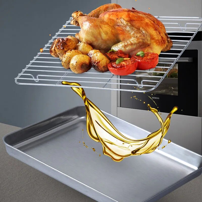 304 Stainless Steel Fruit Cake BBQ Tray Removable Cooling Rack  Nonstick Barbecue Tray Square Baking Plate Kitchen Baking Tray