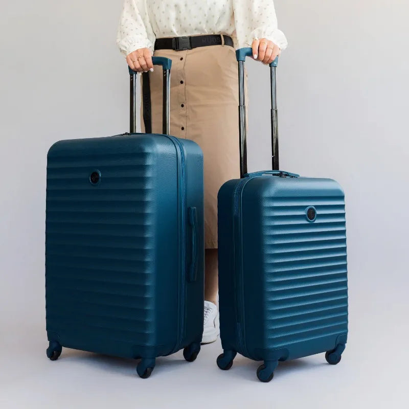 2PC Hardside Luggage Set, 20" Carry-on and 25" Checked Upright Spinner Luggage, Blue