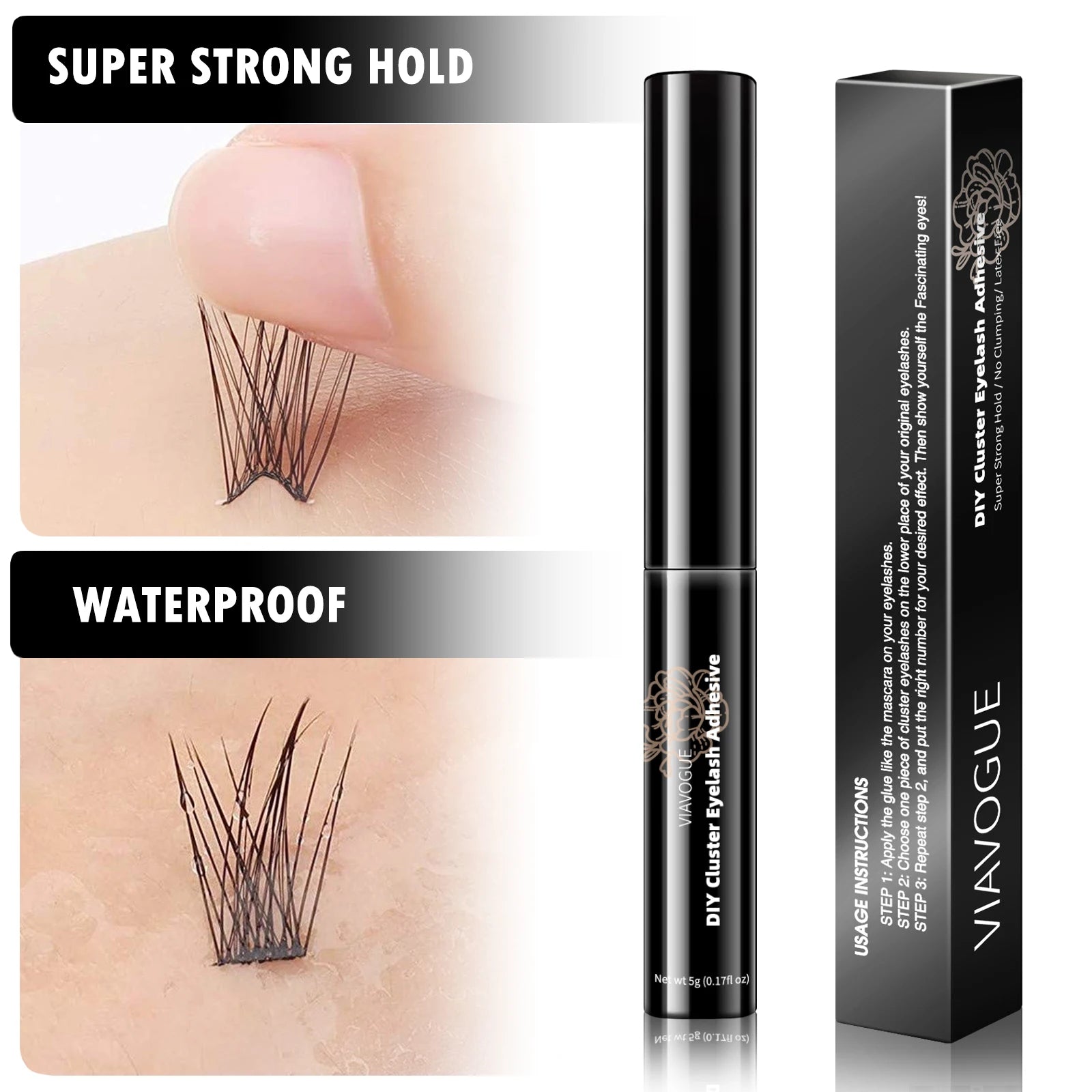 VIAVOGUE Strip Lashes DIY Cluster Segmented Lash Eyelash Adhesive Black Lasting Waterproof Sweatproof Eye Makeup Makeup Cosmetic