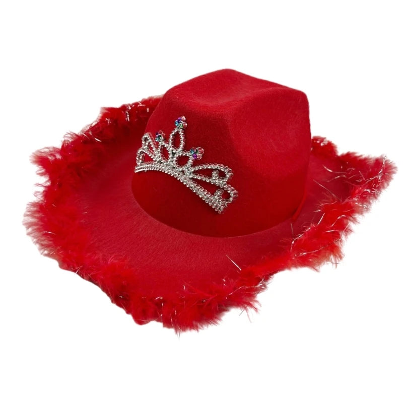 MXMB Female Cowgirl Hat Bridal Shower Cap Wide Brimmed Cap Bridesmaid Headwear