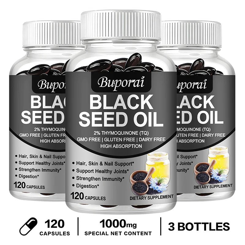 Black Seed Oil - Supports Immune, Joint, Digestive, Hair, Skin Health - Non-GMO, Gluten Free