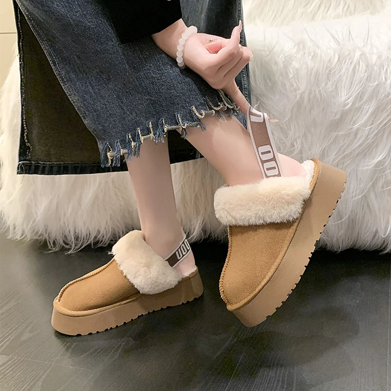 Keep Warm Women's Slippers Retro Home Cotton Flat Shoes Cross Fluffy Snow Boots 2023 New Autumn Winter