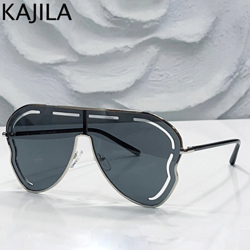 Oversized One-Piece Pilot Punk Sunglasses Women Big Frame 2025 Luxury Brand Hollow Sun Glasses For Ladies Shield Eyewear Shades