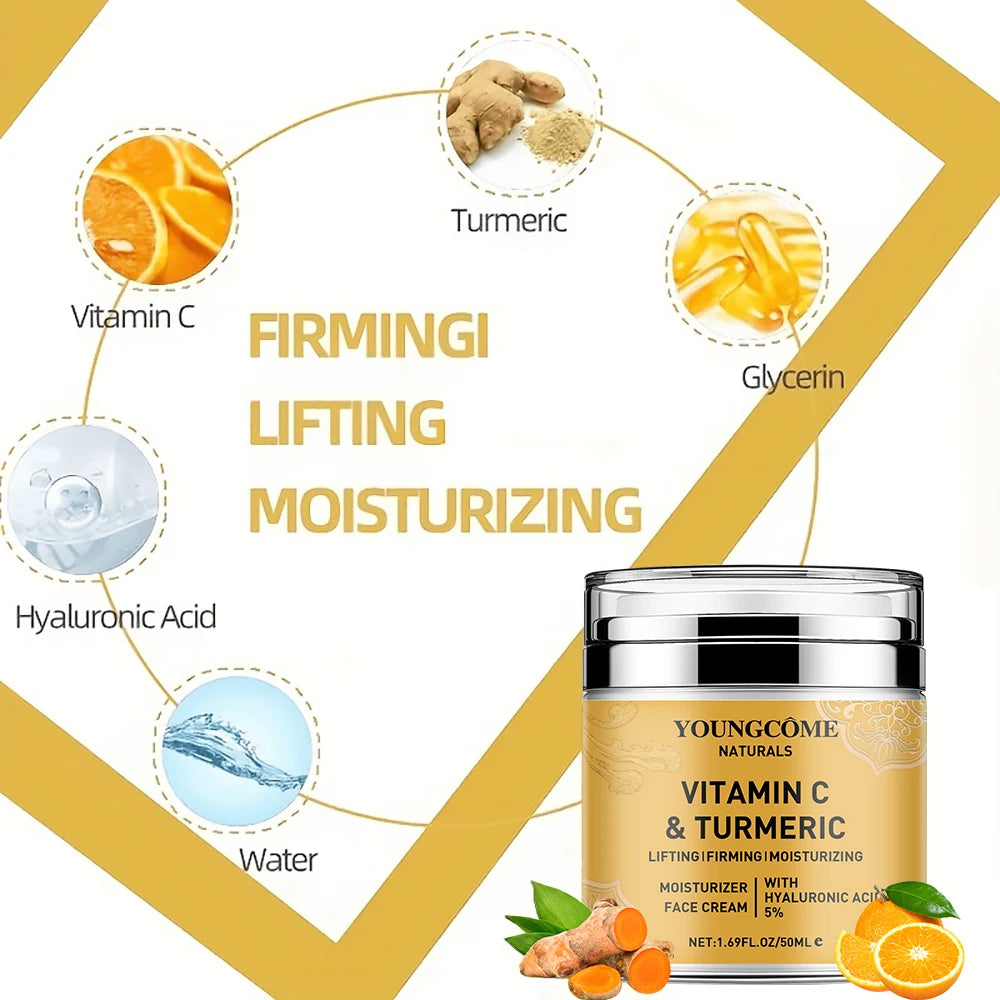 Vitamin C Turmeric Whitening Face Cream Brightens Skin Tone Fades Fine Lines Nourishes Skin Enhances Skin Toughness Facial Care