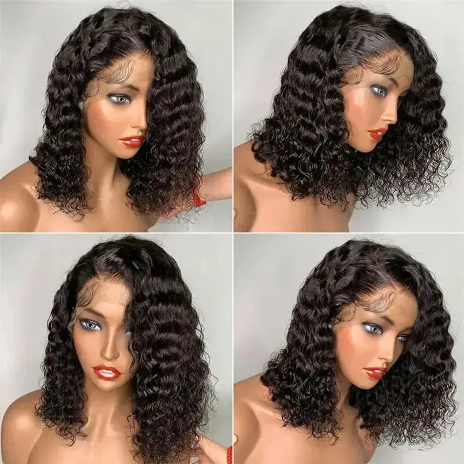Kinky Curly Bob Wig T Part Lace Front Human Hair Wig For Women PrePlucked Short Bob Wigs  Transparent Deep Lace Frontal Wig