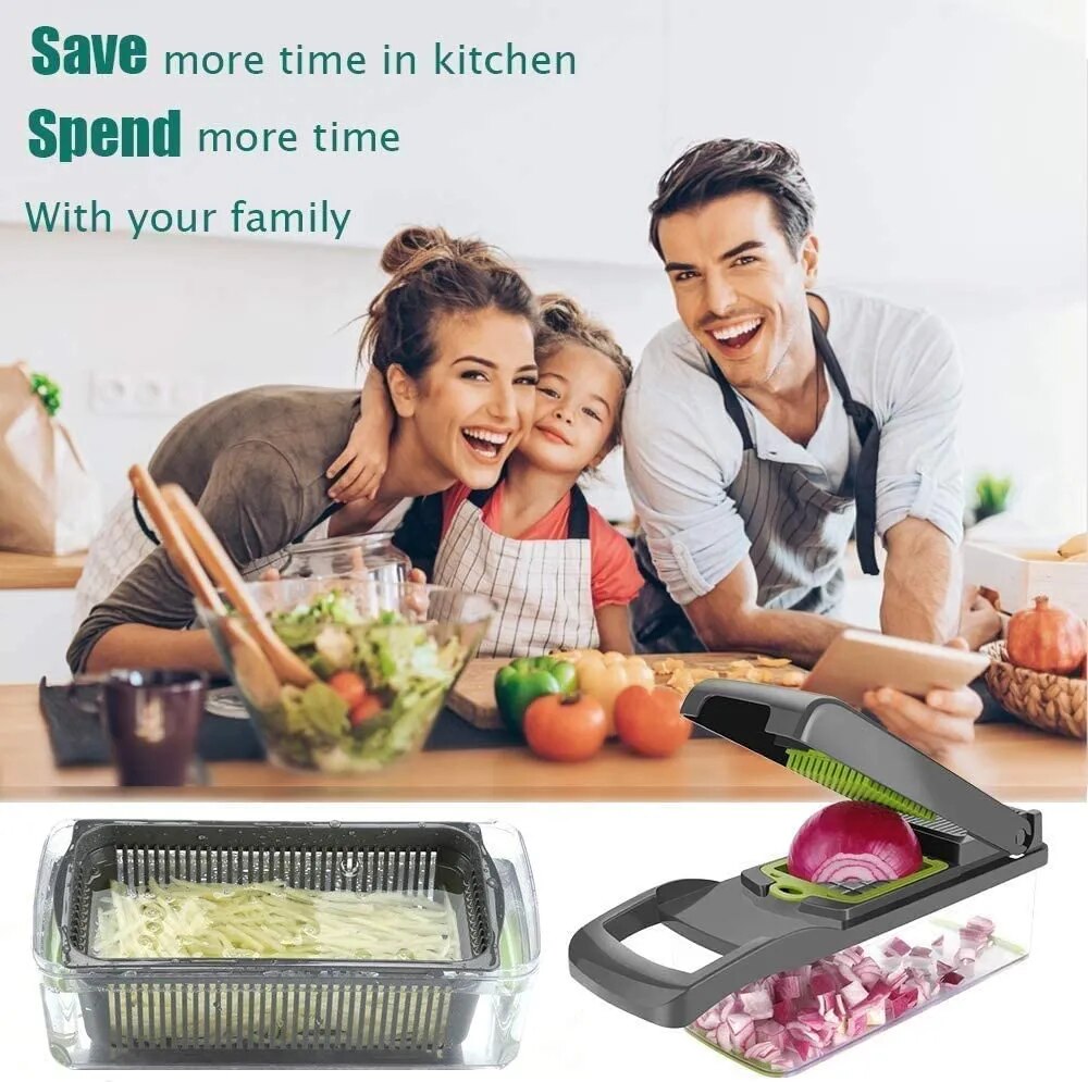 Food Chopper Vegetable-Fruit-Cheese-Onion Chopper Slicer Dicer Tomato Cutter Grater 12 in 1 Veggie Chopper Kitchen gadget sets