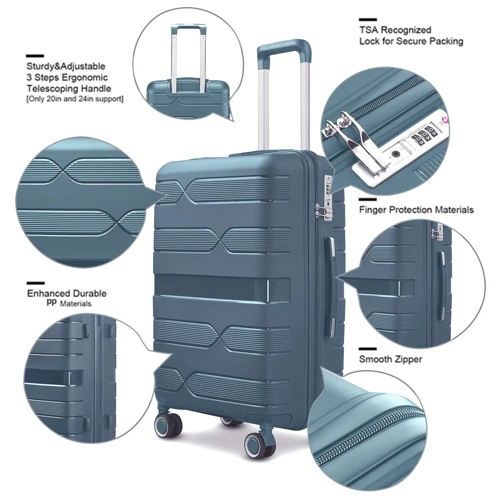 Handles Hardside Luggage Set 3 Piece - Spinner Wheels TSA Lock - Carry-On to Checked Suitcases