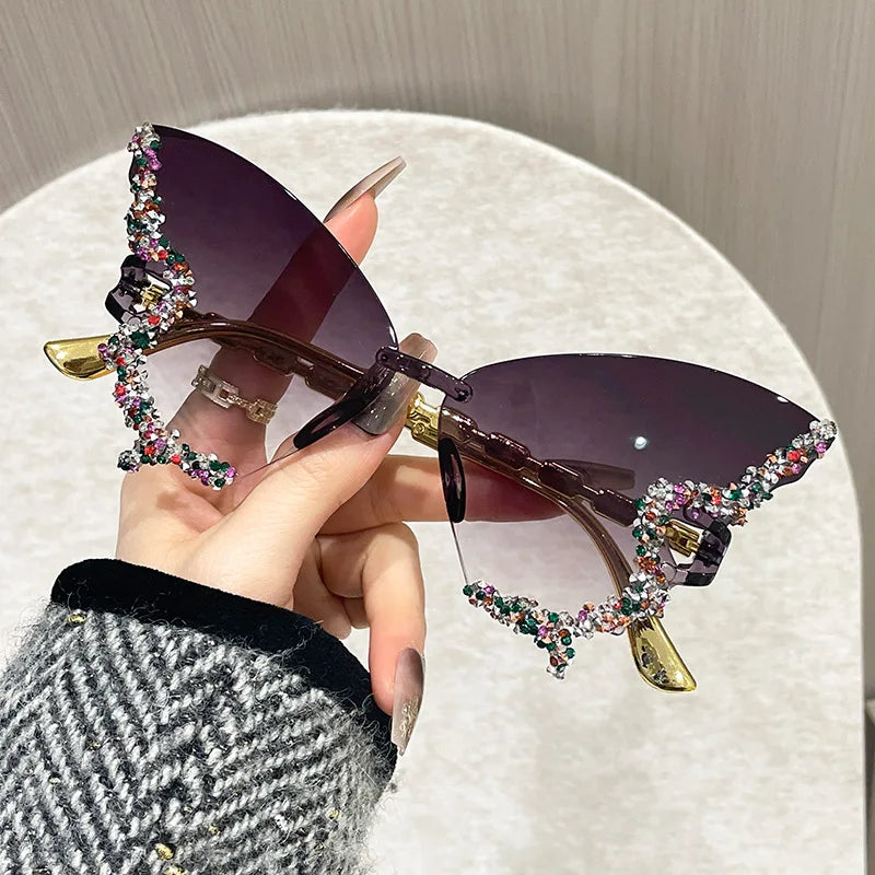 Butterfly Sunglasses Cat Eye Rimless Sun Glasses Popular Women Men Shades Big Sunglassesfemale Male Party Traveling Eyewear