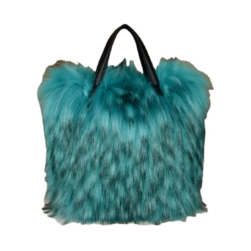 Luxury Design Women's Faux Fur Handbag Winter Soft and Fluffy Large Capacity Tote Bag High Quality Pu Splicing Shopper Purses