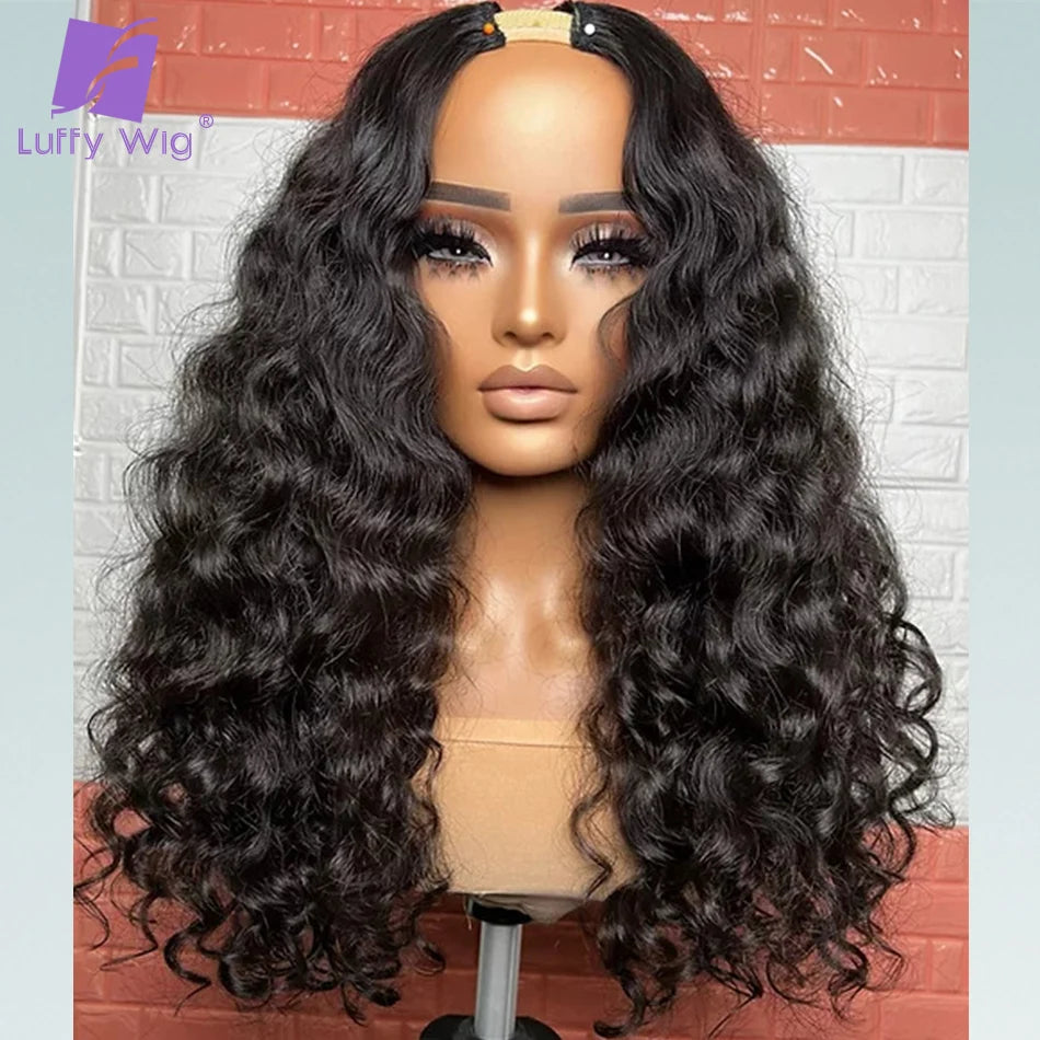 180 Density V Part Wig Human Hair Curly Brazilian Remy VPart Wigs No Leave Out Middle U Part Wig Glueless For Black Women LUFFY