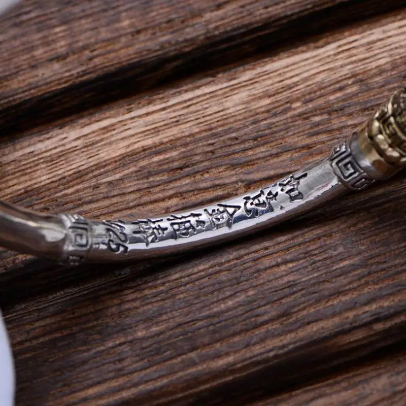 Genuine 925 Sterling Silver Jewelry Vintage Cuff Bracelets Men Monkey King Golden Cudgel High Polished Top Quality