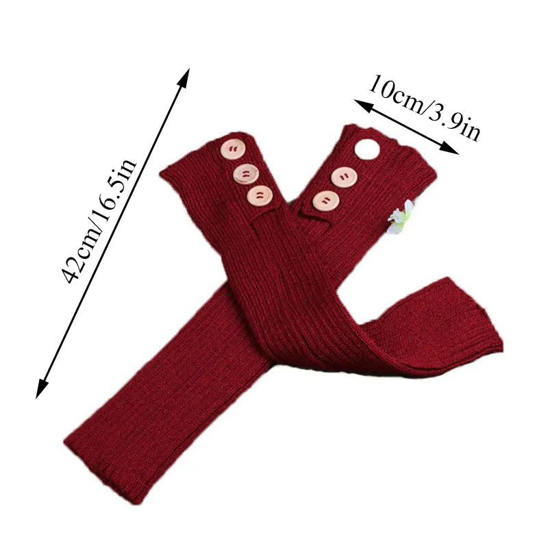 Winter Women Fashion Warm Knit Solid Leg Warmers Knee High Crochet Socks Boot Cuffs 3 Button Wool Foot Warmers 1 Pair