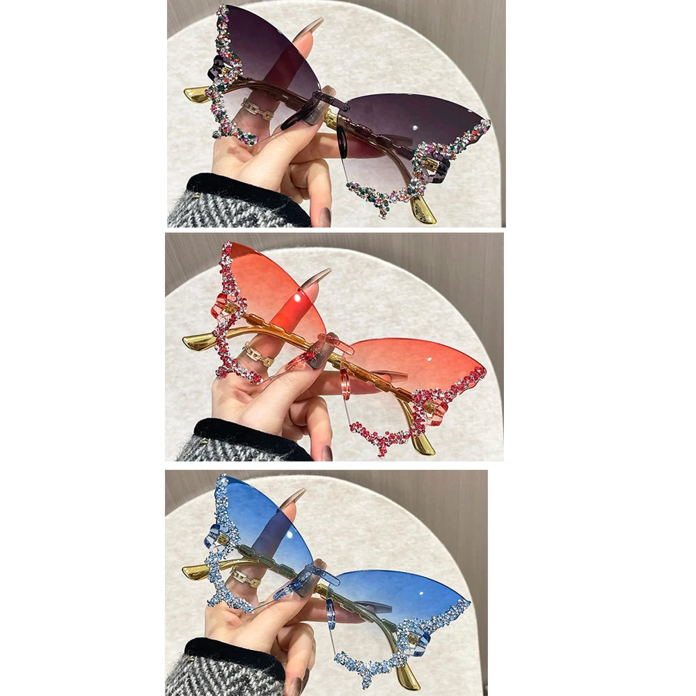 Butterfly Sunglasses Cat Eye Rimless Sun Glasses Popular Women Men Shades Big Sunglassesfemale Male Party Traveling Eyewear