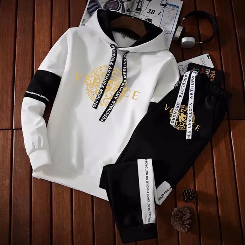 New Men's Luxury Brand Hoodies+Sweatpants Tracksuit Casual Sweatshirt Set Outdoor Sports Suit Outfits Jogging Male Pullover