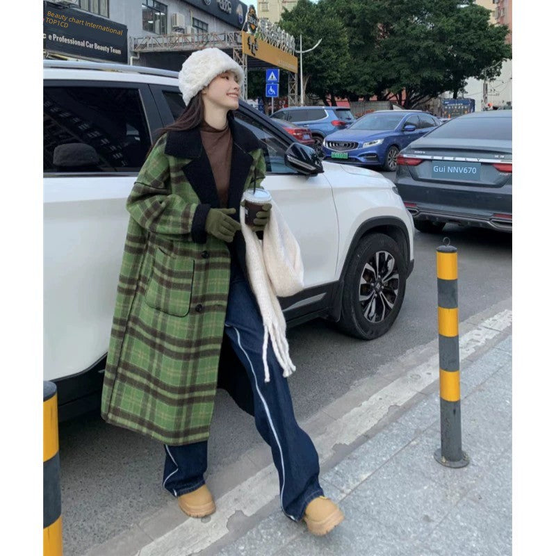 Women's Retro Plaid Oversize Woolen Coat