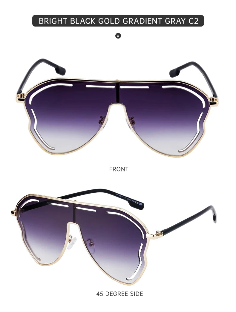 Oversized One-Piece Pilot Punk Sunglasses Women Big Frame 2025 Luxury Brand Hollow Sun Glasses For Ladies Shield Eyewear Shades